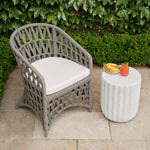 Uriah Outdoor Stool, White Reactive Ironstone, 14"Dia x 18"H