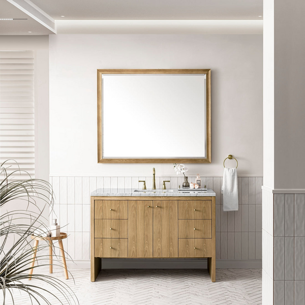 Hudson 48" Single Vanity, Light Natural Oak, Carrera White Marble Top