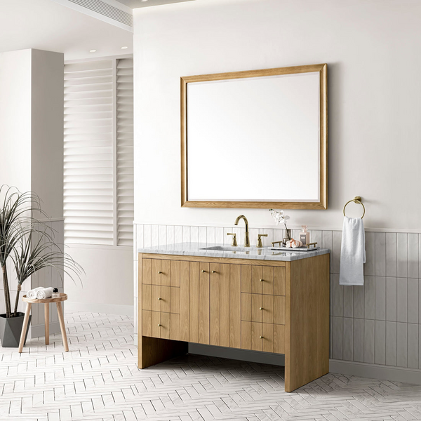 Hudson 48" Single Vanity, Light Natural Oak, Carrera White Marble Top