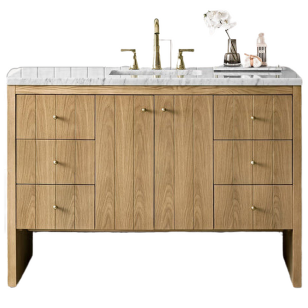 Hudson 48" Single Vanity, Light Natural Oak, Carrera White Marble Top