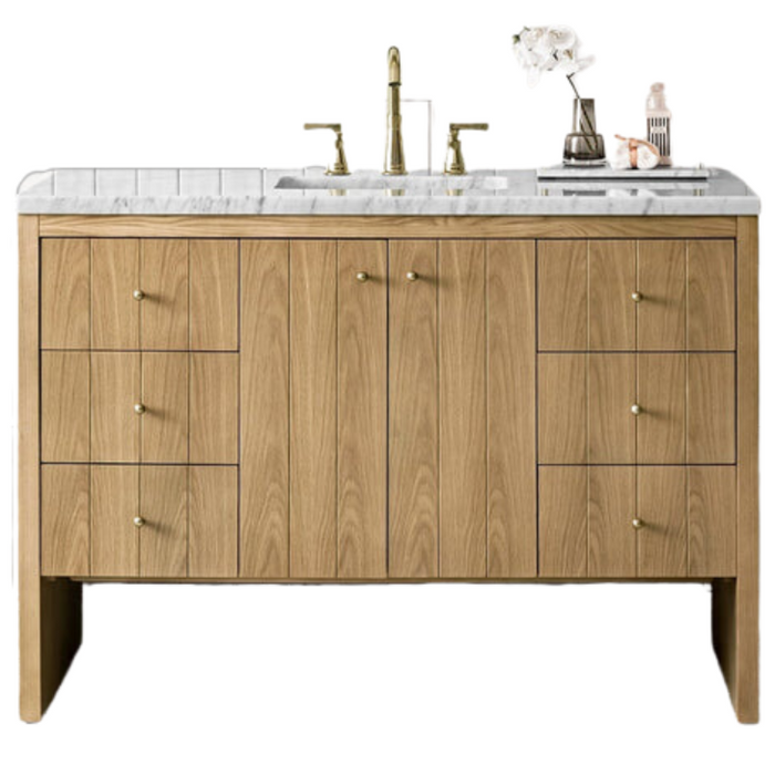 Hudson 48" Single Vanity, Light Natural Oak, Carrera White Marble Top