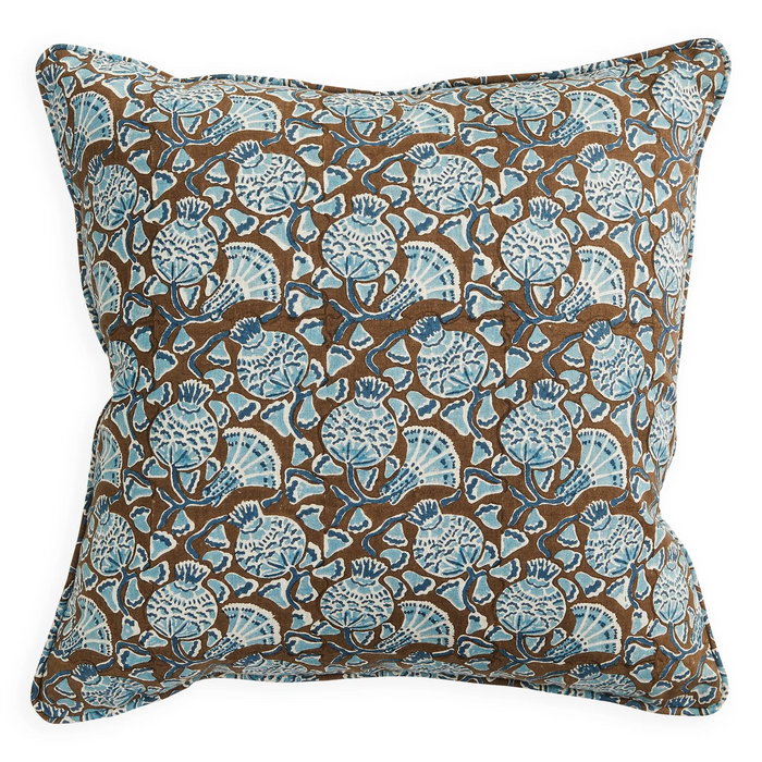 Iznik Cocoa Linen Cushion, 20" x 20"