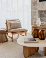 Eden Coffee Table, Light Oak, Travertine, 47.2" Dia