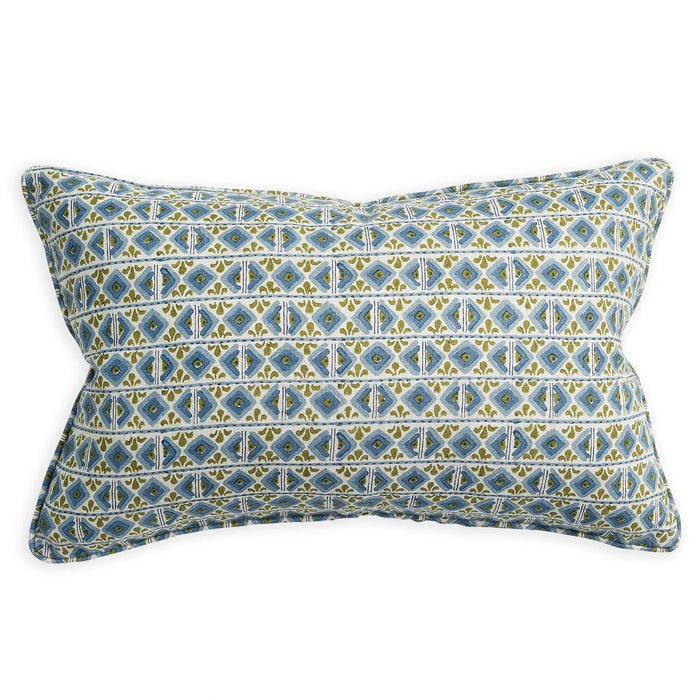 Ishtar Moss Azure Linen Cushion, 14" x 22"