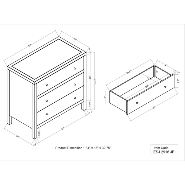 Paloma 3 Drawer Raffia Wrapped Dresser - Natural, 34"W