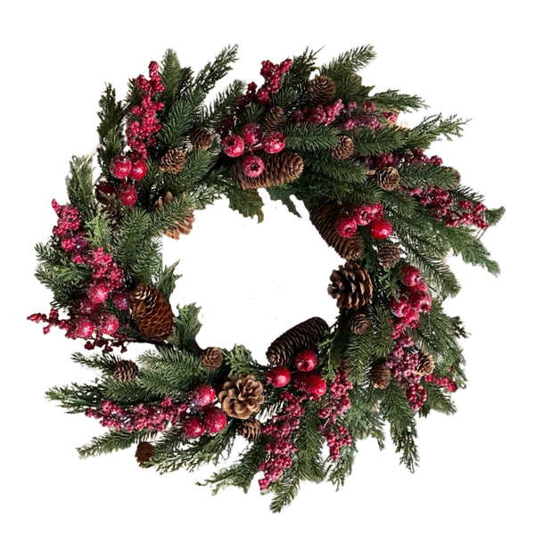 Bluster Berry Greens Wreath, 24"Dia