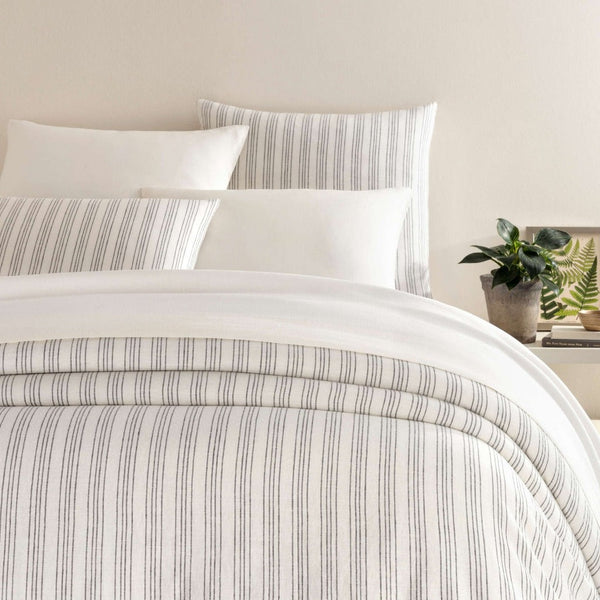 Lush Linen Duvet Cover Collection, Stripe Charcoal