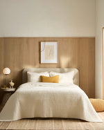 European Linen Cotton Stitch Quilt Collection - Ivory, 2 Sizes