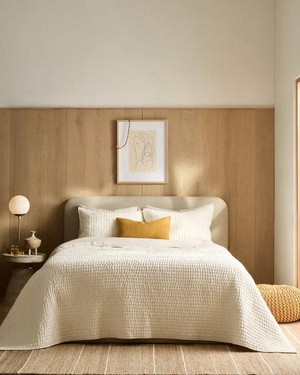 European Linen Cotton Stitch Quilt Collection - Ivory, 2 Sizes