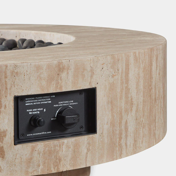 Mason Round Fire Table, Travertine Natural