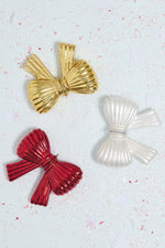 Red Metallic Bow Ornament, 5"W