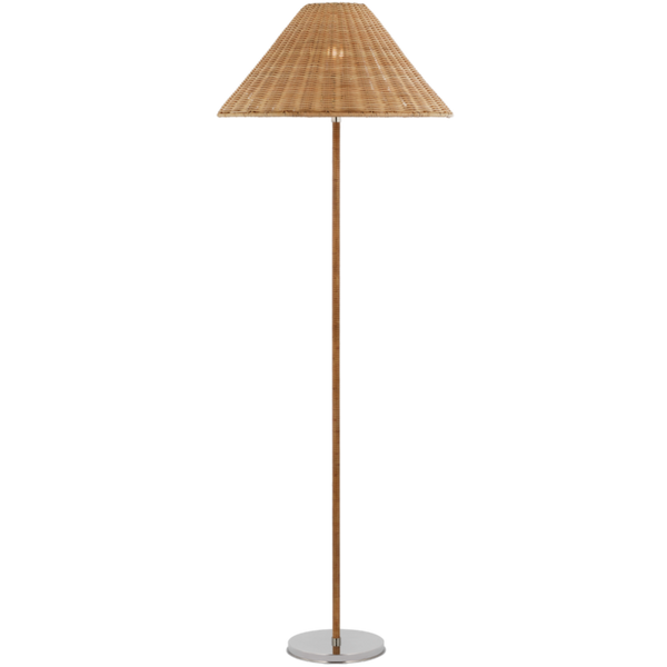 Wimberley Medium Wrapped Floor Lamp, Polished Nickel/Natural Wicker