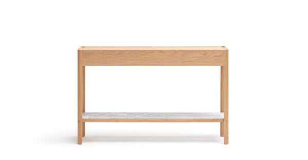 Nell Console Table, Light Oak with Marble Shelf, 47.25" W × 13.75" D × 29.5" H
