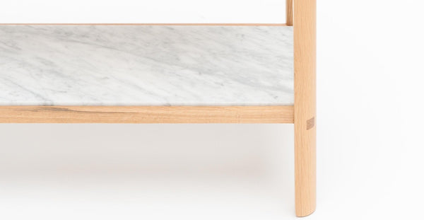 Nell Console Table, Light Oak with Marble Shelf, 47.25" W × 13.75" D × 29.5" H