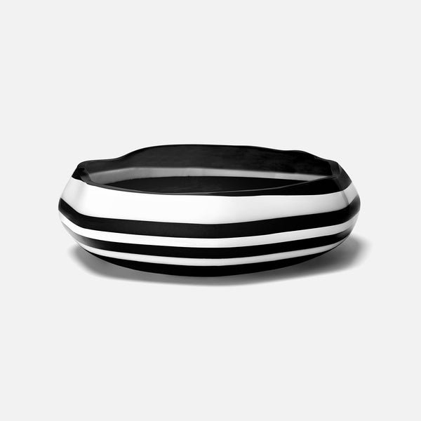 Rucchin Round Bowl, 15" Dia, Black/White Stripe
