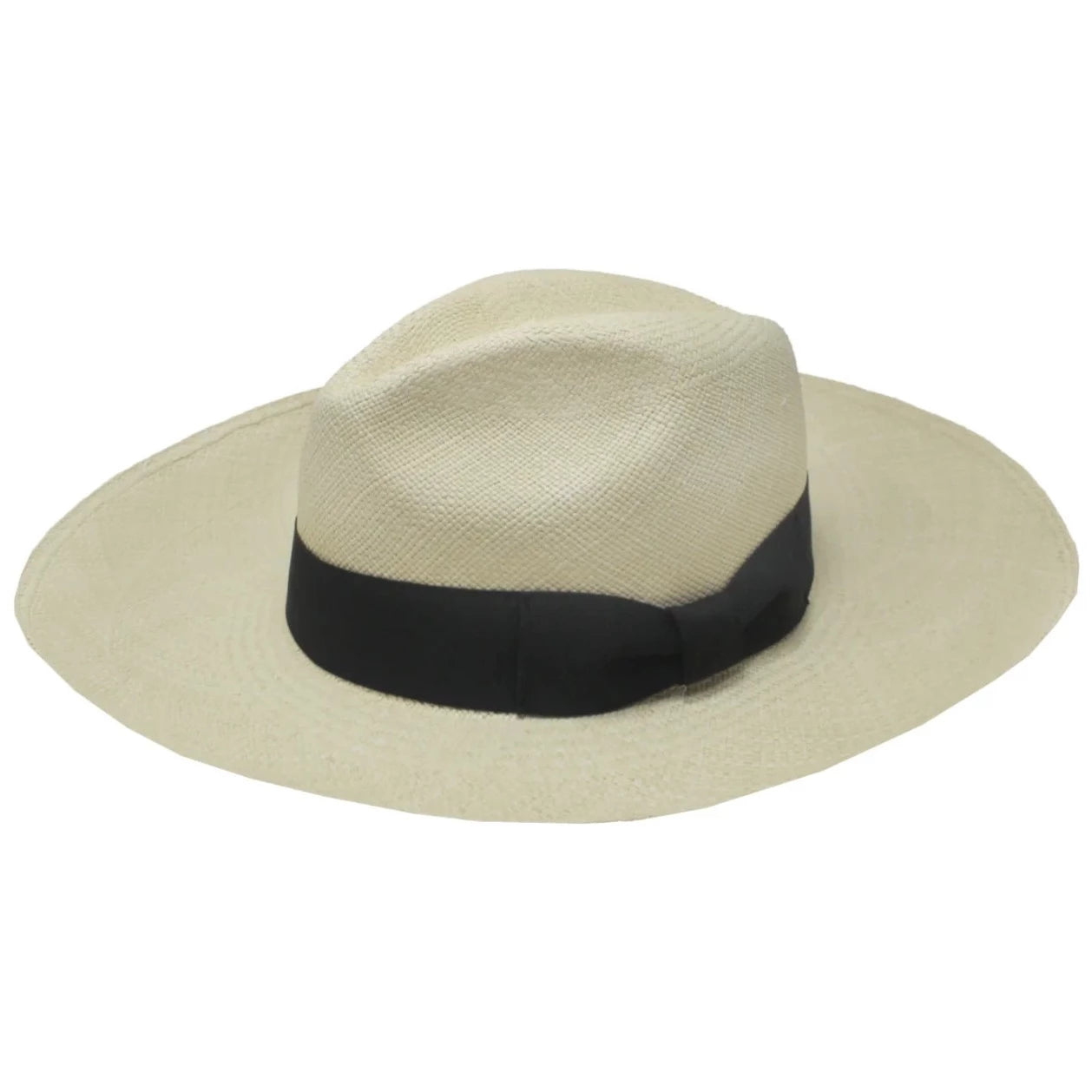 Panama Hat With Black Bow Band, Natural Straw