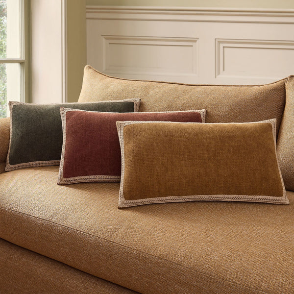 Solid Bordered Lumbar Pillow Cover - Brown, 12" x 21"