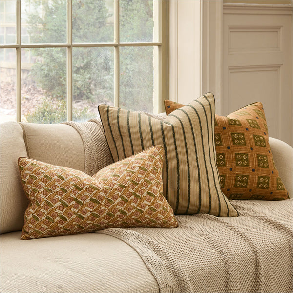 Filigree Stripe Pillow Cover - Dark Olive, 20" x 20"