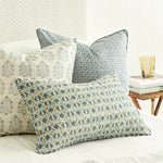 Ishtar Moss Azure Linen Cushion, 14" x 22"