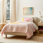 Romi Upholstered Twin Bed, Cerused White on Oak Twill Sand