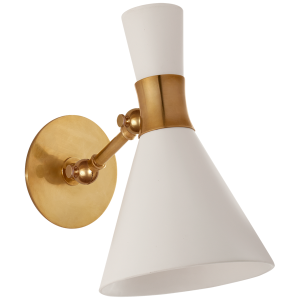 Liam Small Articulating Sconce, Hand-Rubbed Antique Brass/Matte White