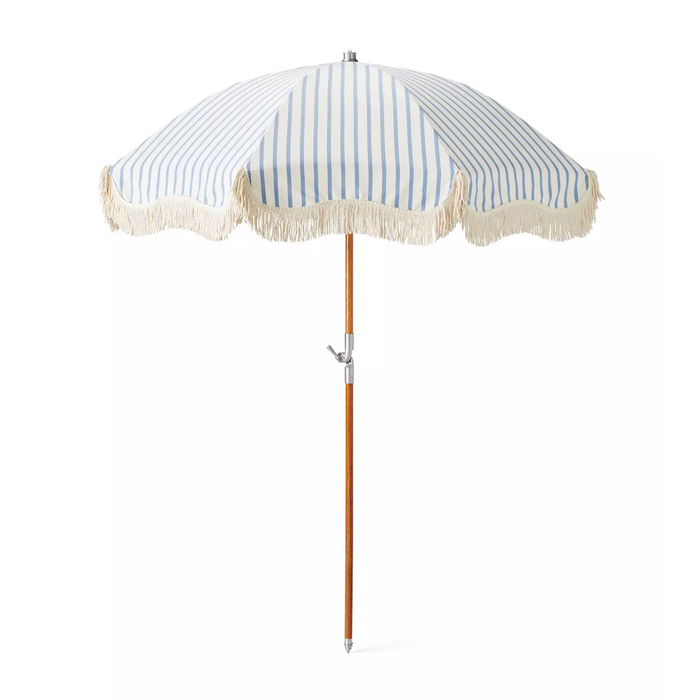 Tide Stripe Coastal Blue Beach Umbrella, 6' Dia
