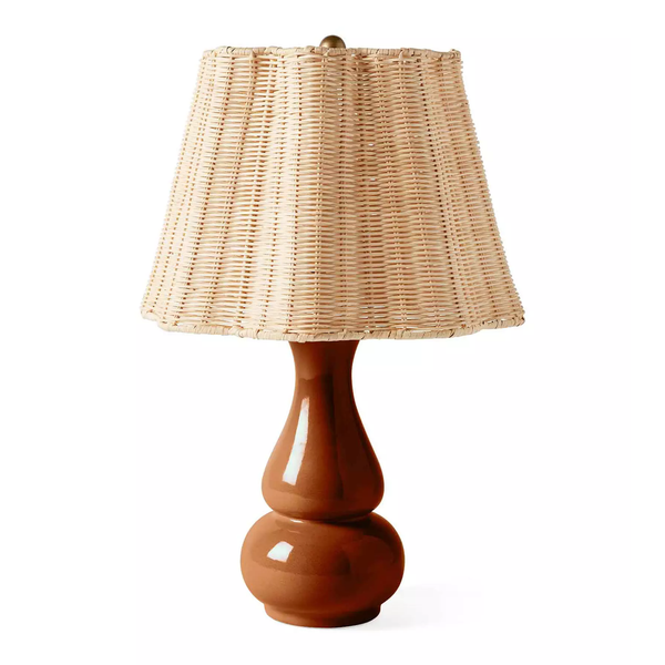 Como Gourd Table Lamp - Wicker Shade/Dark Honey Base, 19.75"H