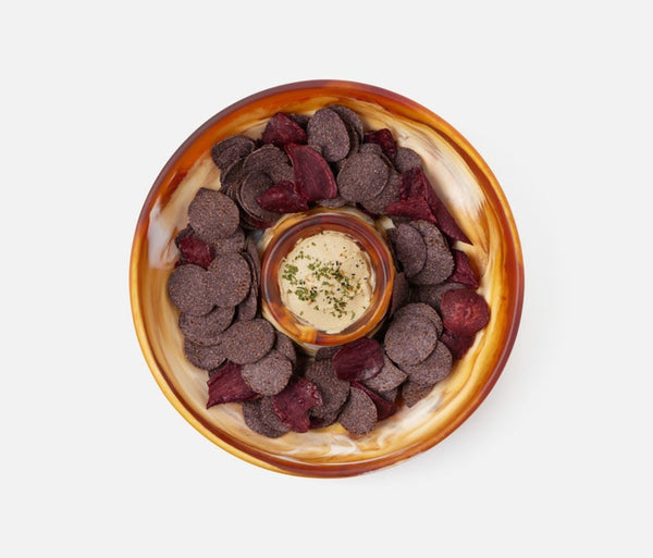 Hugo Amber Swirled Chip And Dip Bowl