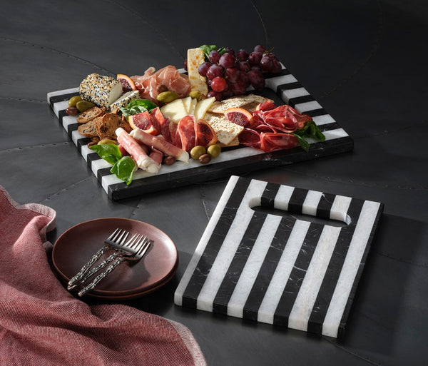 Marceau Serving Board - Black/White Striped