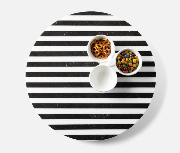 Marceau Lazy Susan - Black/White Striped, 16"Dia