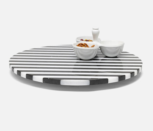 Marceau Lazy Susan - Black/White Striped, 16"Dia