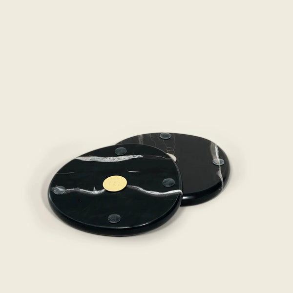 Stone Coaster Set of 2, Black Silver