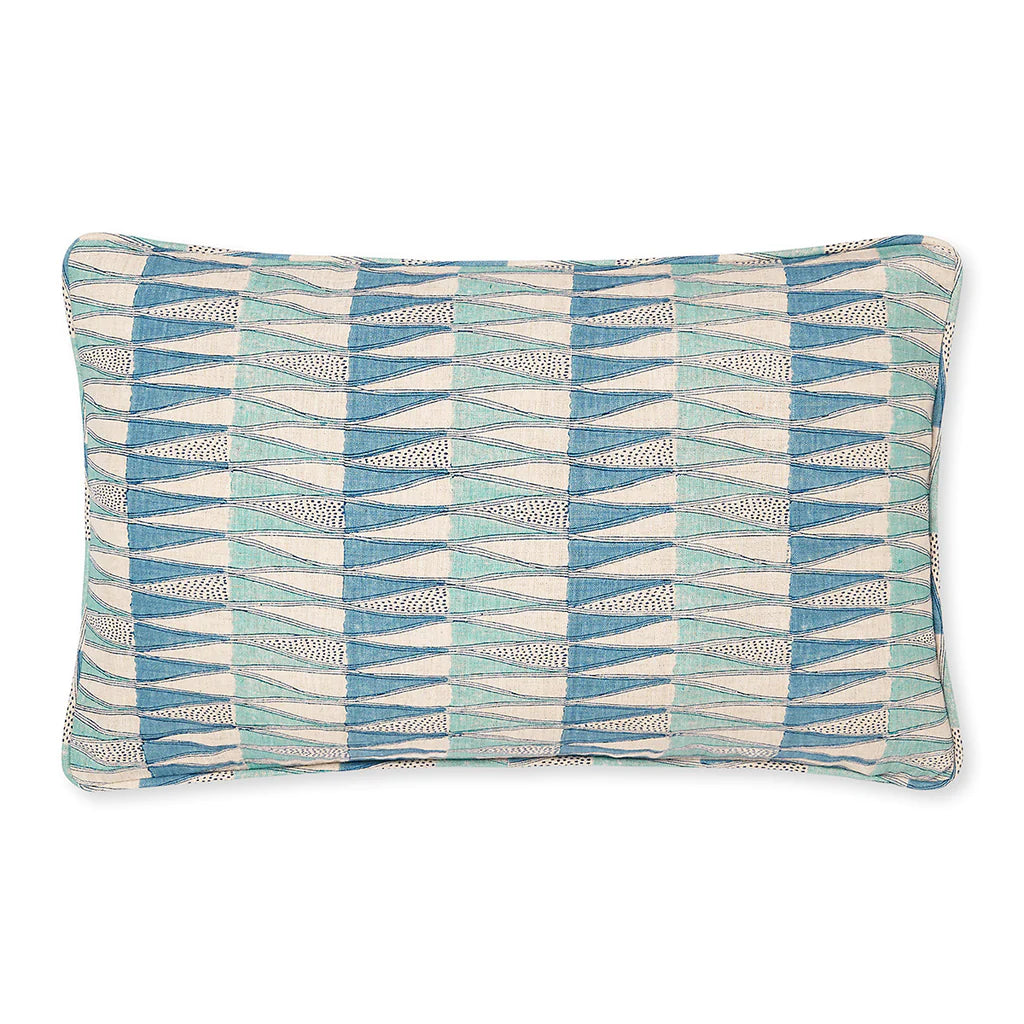Tangier Fresh Azure Linen Cushion, 14" x 22"