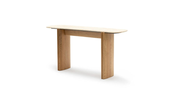 Tathra Console Table, Light Oak, Travertine, 59"W × 15.75"D × 29.5"H