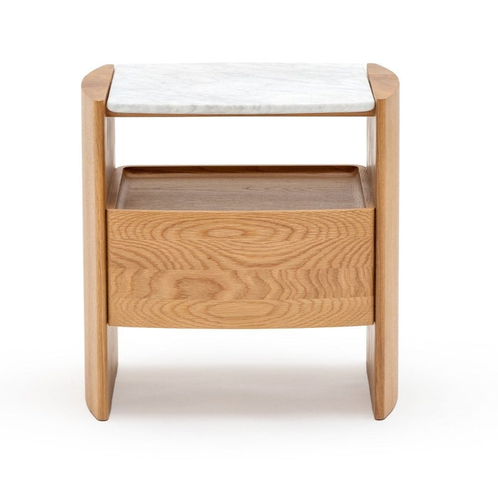 Tathra Nightstand, Light Oak with Marble Top, 21.7"W