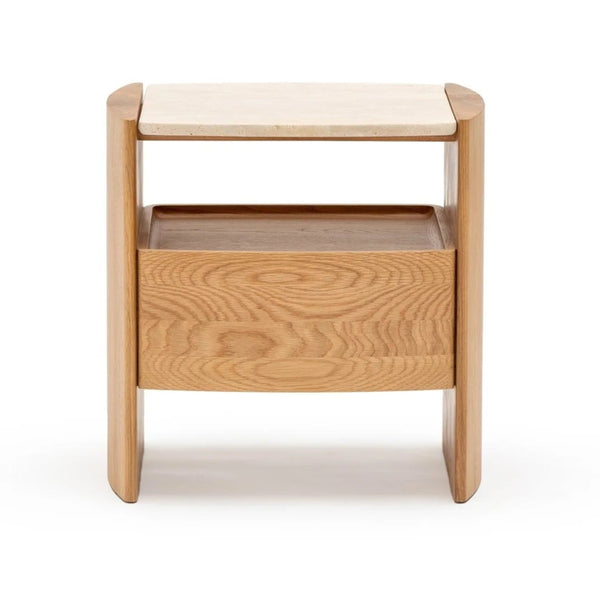 Tathra Nightstand,  Light Oak with Travertine Top, 21.7"W