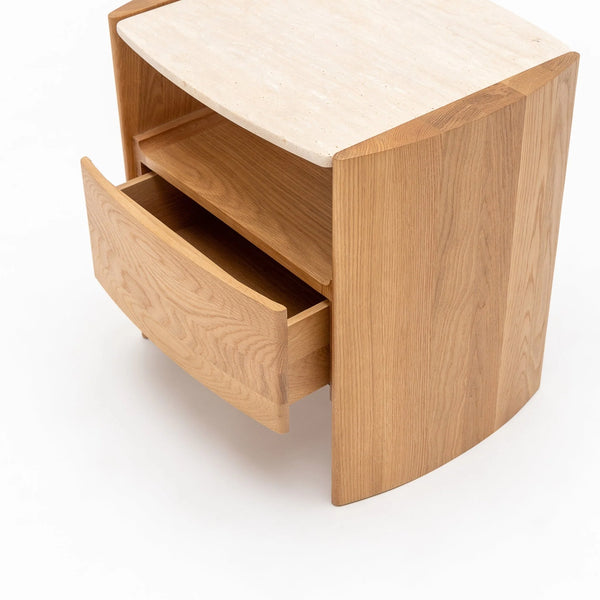 Tathra Nightstand,  Light Oak with Travertine Top, 21.7"W