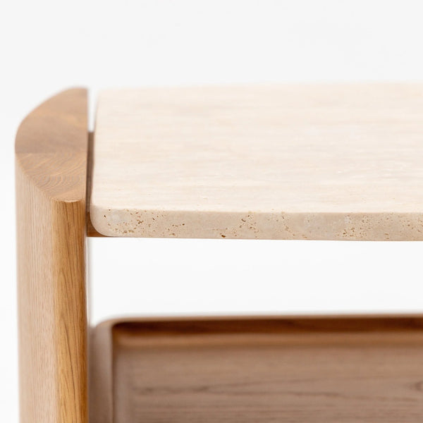 Tathra Nightstand,  Light Oak with Travertine Top, 21.7"W