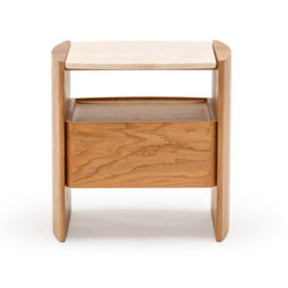 Tathra Nightstand,  Light Oak with Travertine Top, 21.7"W