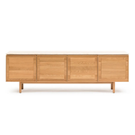 Yorke Media Cabinet, Light Oak with Travertine Top, 78.75" W × 17.75" D × 28" H