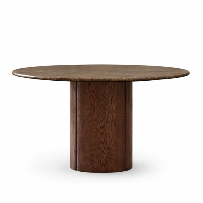 Tathra Round Dining Table, Latte with Dark Emperador Top, 53"Dia
