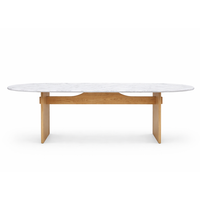 Kelly Dining Table, Light Oak with Marble Top, 106.3"W x 45.3"D