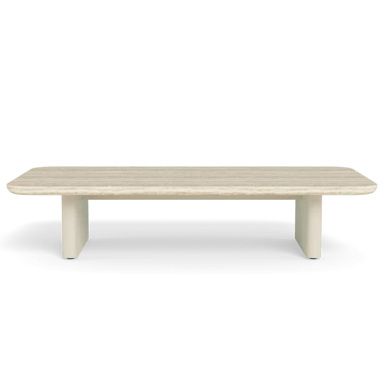 Victoria Coffee Table - Aluminum Bone/Travertine Natural, 63"W x 35.4"D