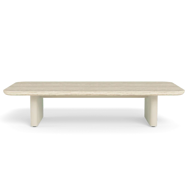 Victoria Coffee Table - Aluminum Bone/Travertine Natural, 63"W x 35.4"D
