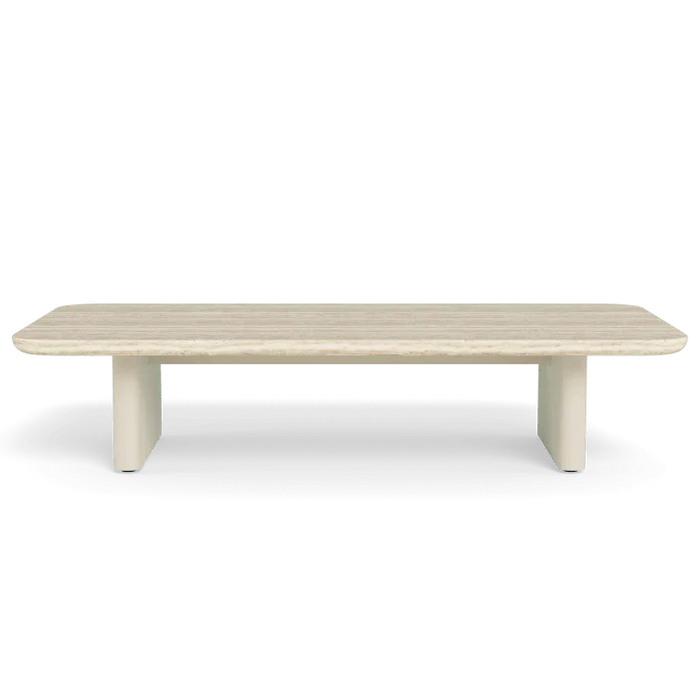 Victoria Coffee Table - Aluminum Bone/Travertine Natural, 63"W x 35.4"D