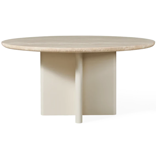 Victoria Round Dining Table - Aluminum Bone/Travertine, 60"Dia