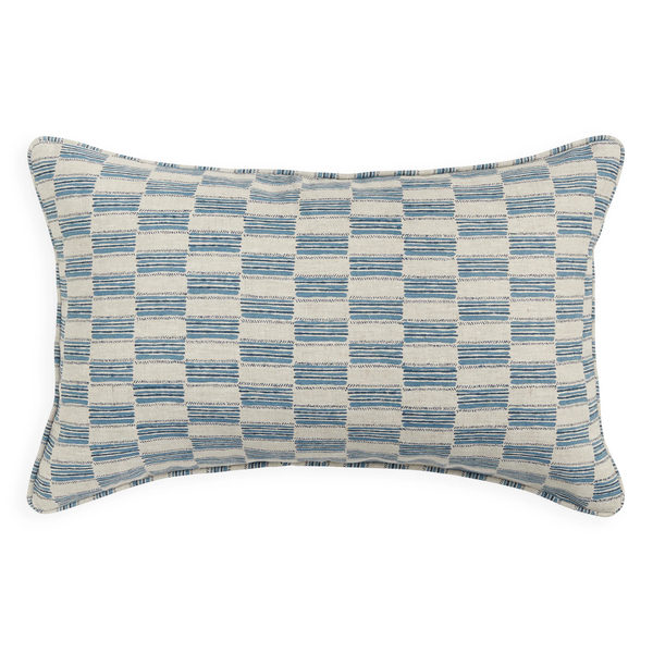Lagos Azure Linen Cushion, 14" x 22"
