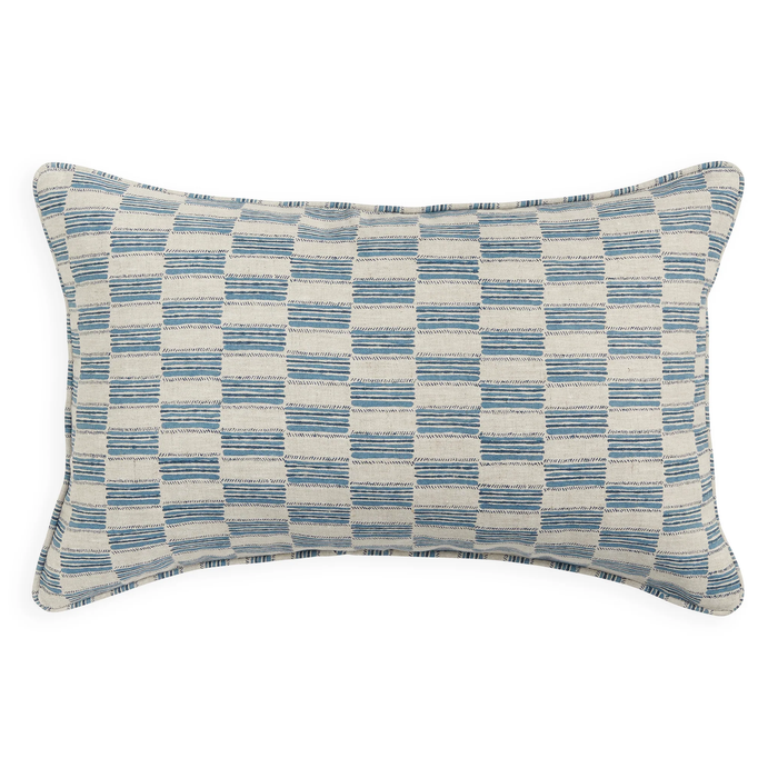 Lagos Azure Linen Cushion, 14" x 22"
