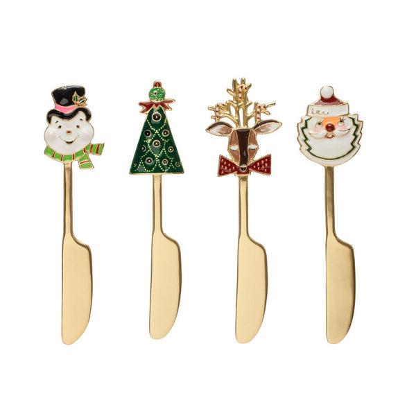 5"L Canape Knife w/ Enameled Holiday Icon Handle, S/4