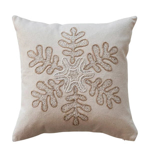 Cotton Canvas Pillow w/ Embroidered Snowflake & Beads, 18" x 18"